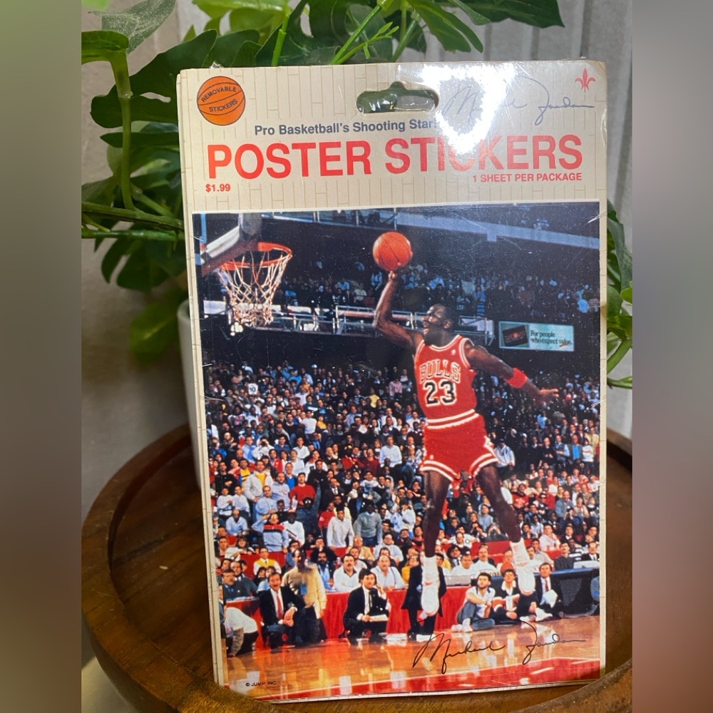 NWT VTG Michael Air Jordan poster sticker sheet Chicago Bulls 23 NBA tongue out